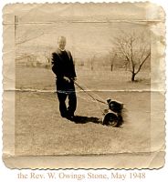 Stone, Rev. W. Owings and his new lawnmower